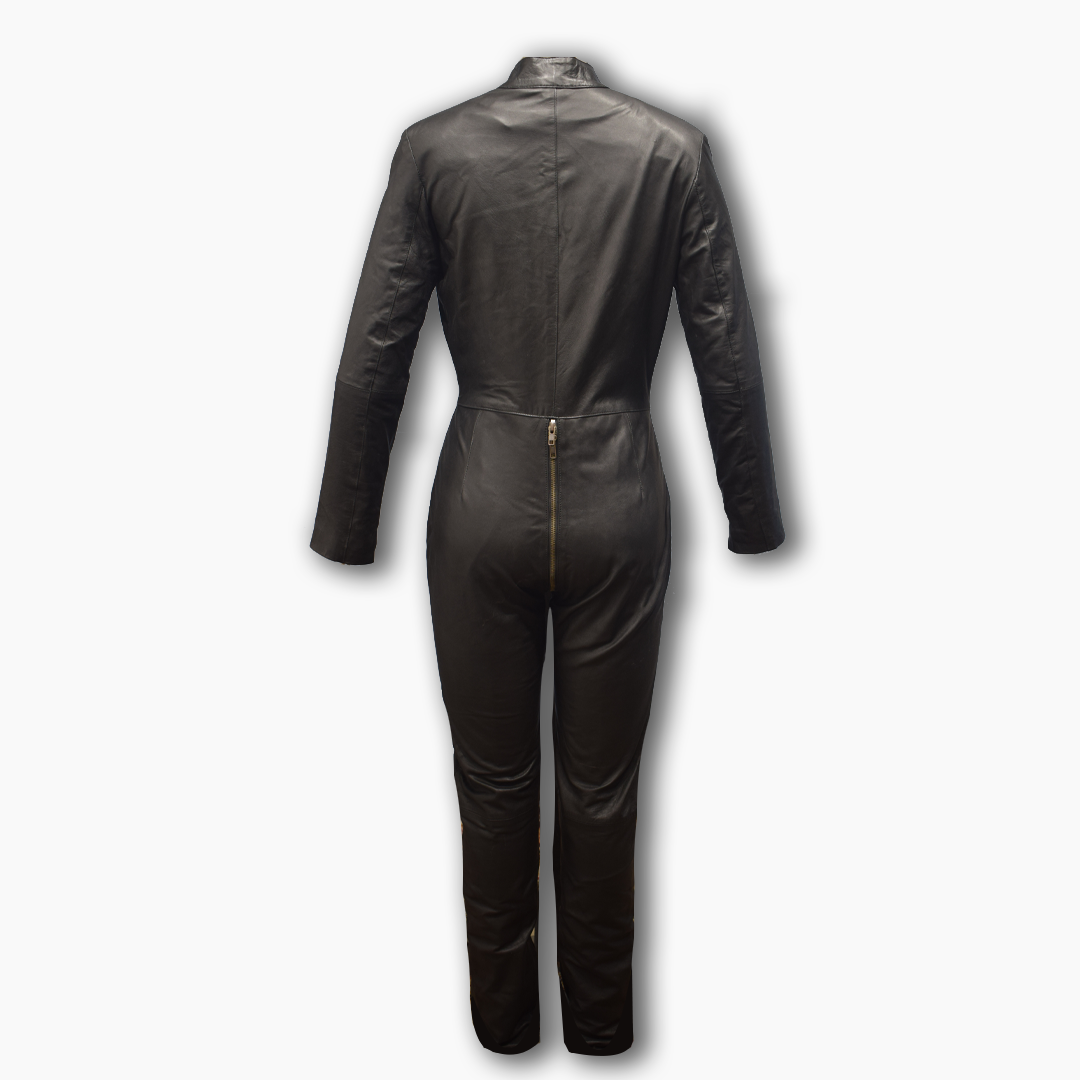 Sexy biker catsuit in brown color hip zipper closure for women