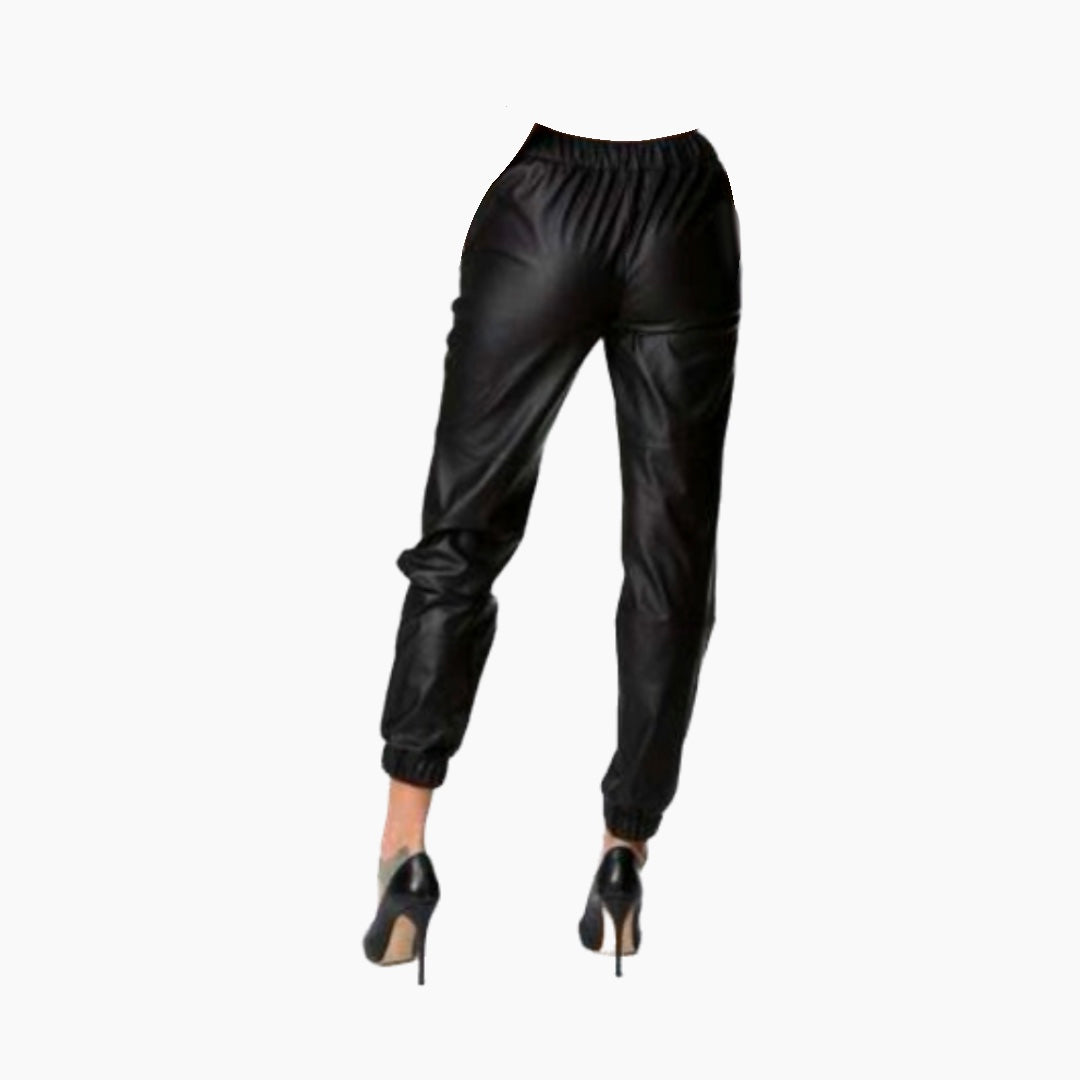 Margarette Black Leather Jogger Pants