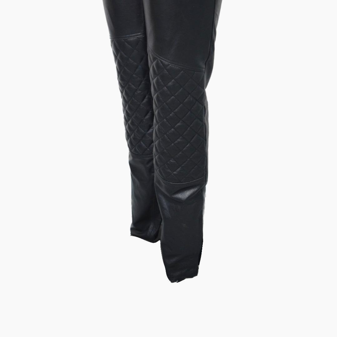 Carlos Black Leather Quilted Biker Pants
