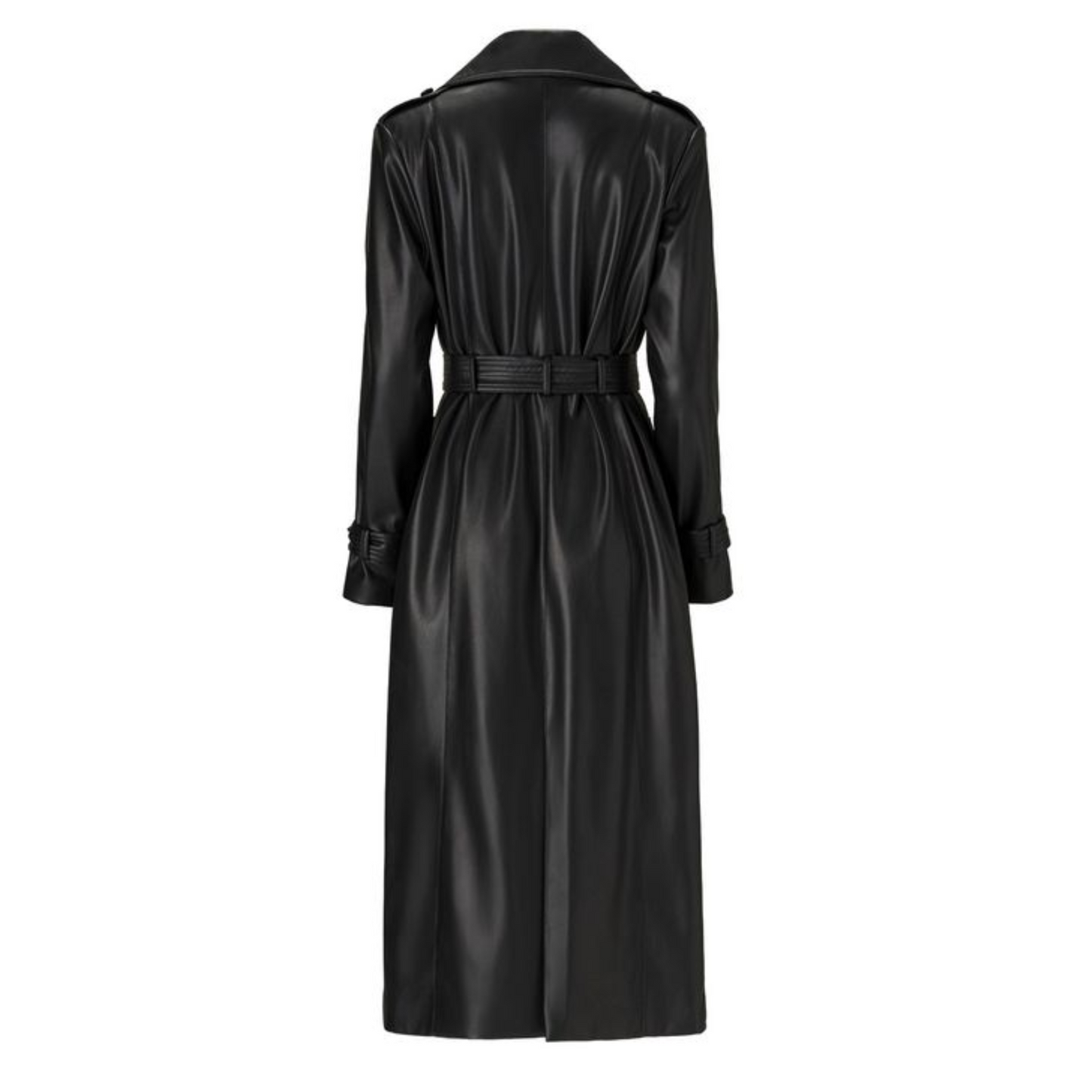 Shop our black genuine leather long coat for men and women, featuring a lapel collar and adjustable waist belt. This timeless full-length leather coat offers durability and classic style for years to come. Perfect for those seeking affordable, vintage-inspired long leather coats. Custom sizing available at Movenera!