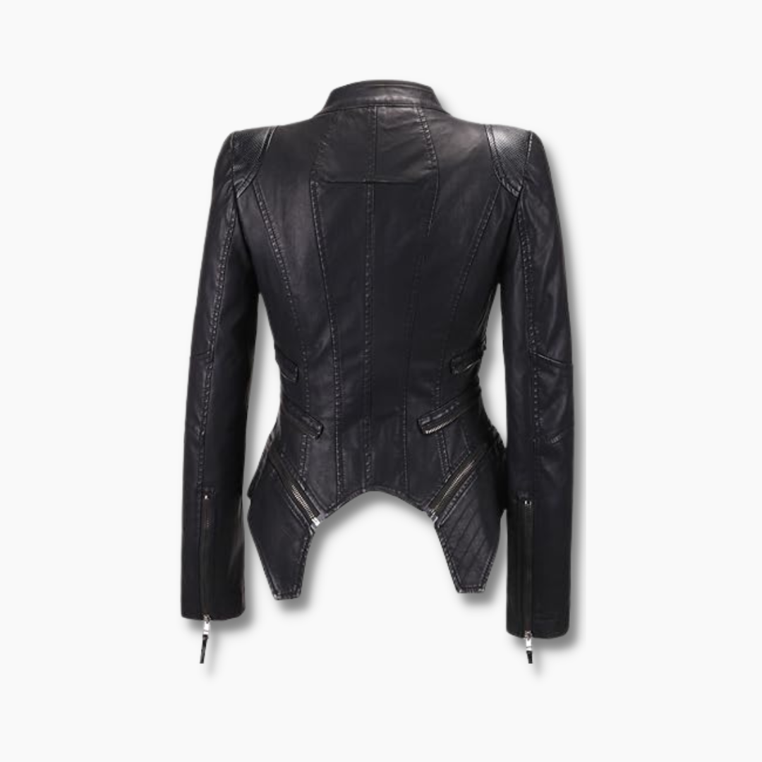 Beth Black Leather Slim Fit Biker Jacket