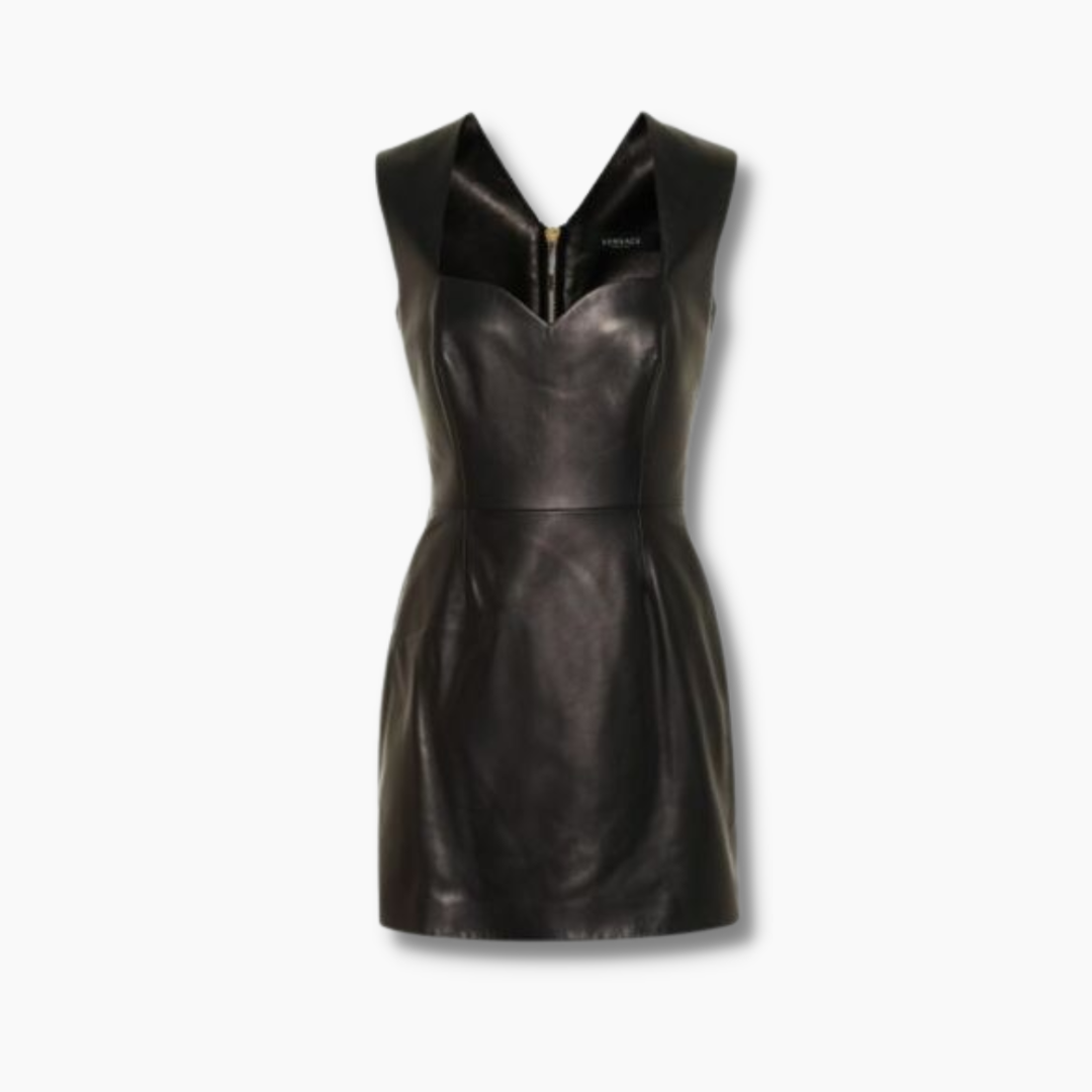 Real Leather Mini Club wear Bodycon slim sit dress with zipper details Movenera Real Leather Mini Club wear Bodycon slim sit dress with zipper details Movenera