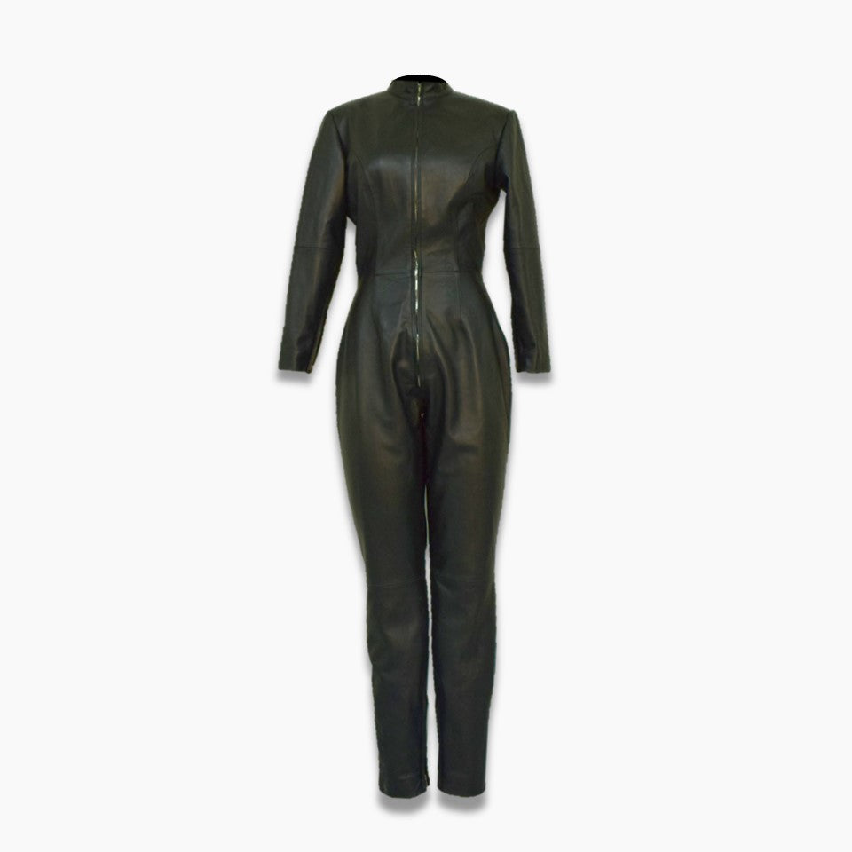 Shop Black Leather Overall Ladies Lambskin Leather Jumpsuit – Movenera