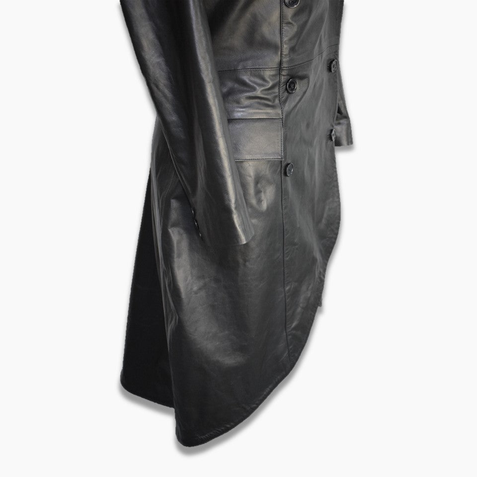 Nathaly Black Leather Flare Coat