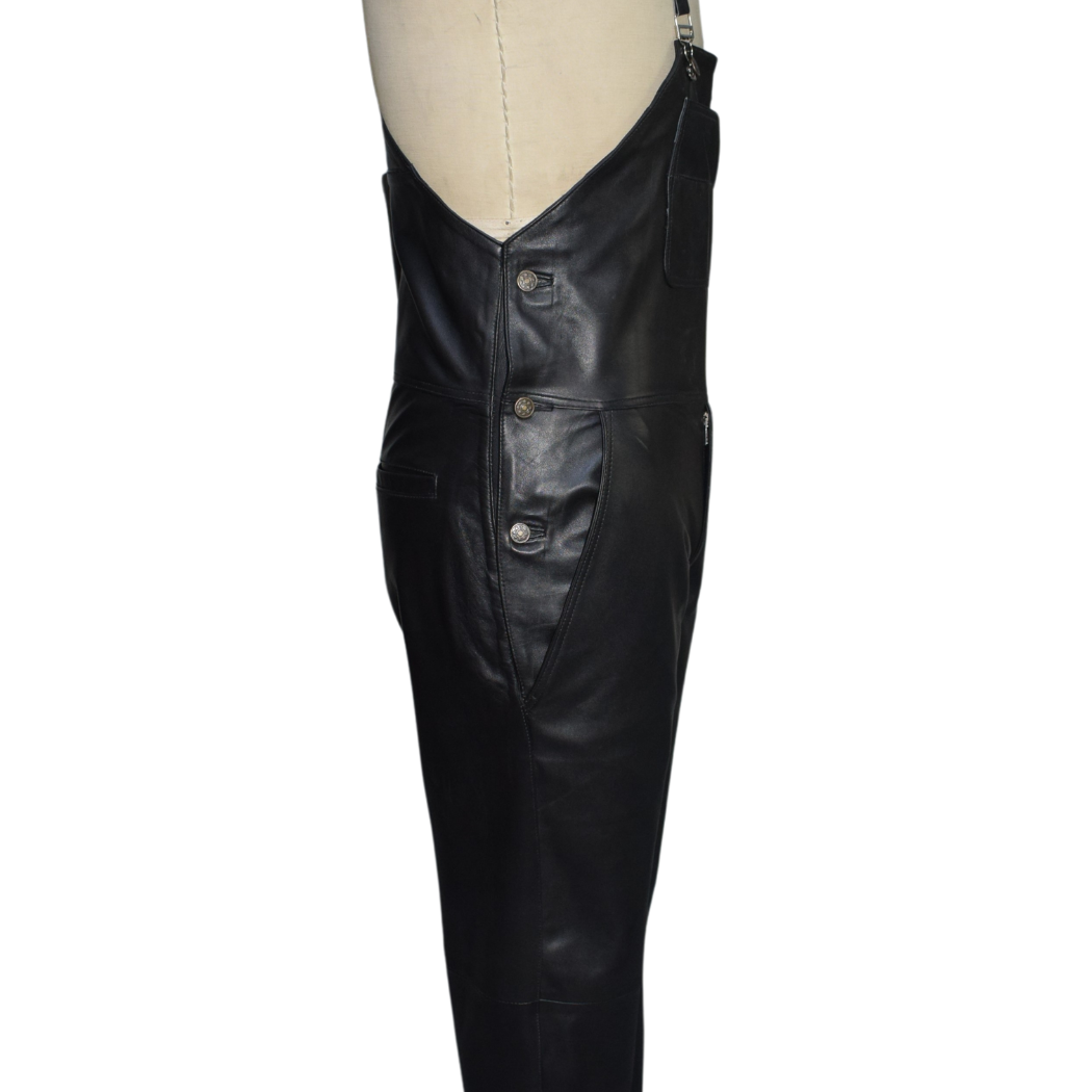 Steph black genuine leather bib overall