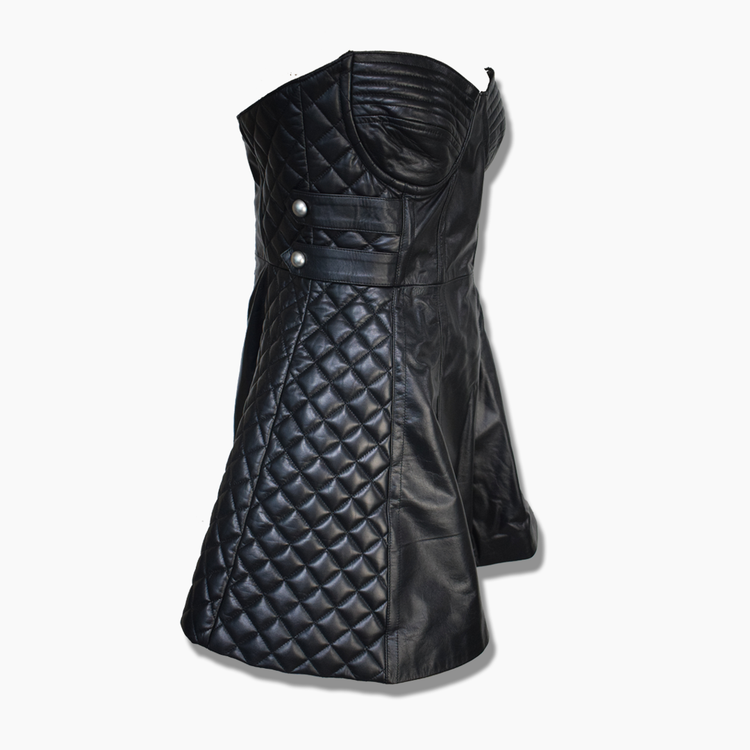 Leather strapless quilted dress