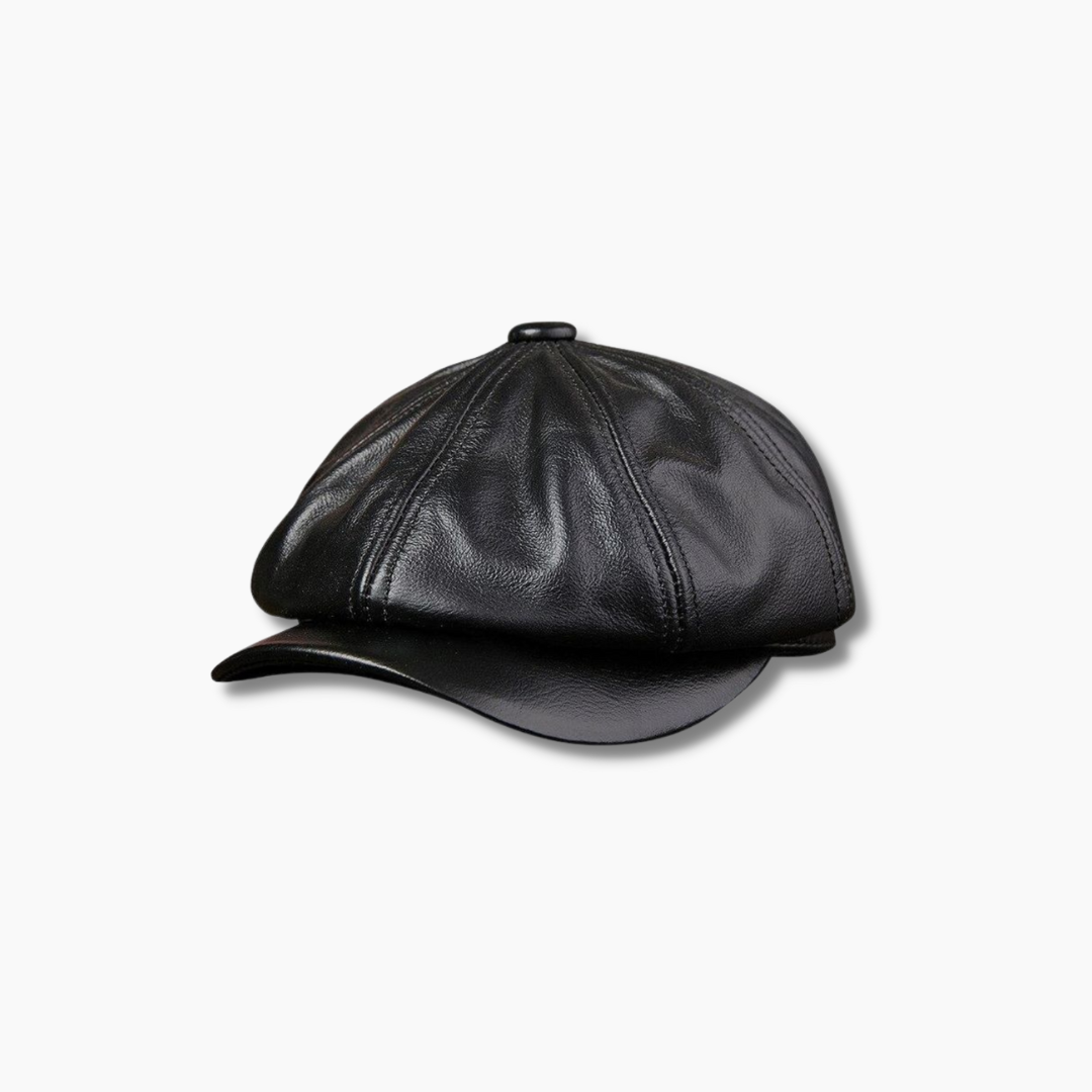 Men's Winter Warm Visors Leather Cap - Black