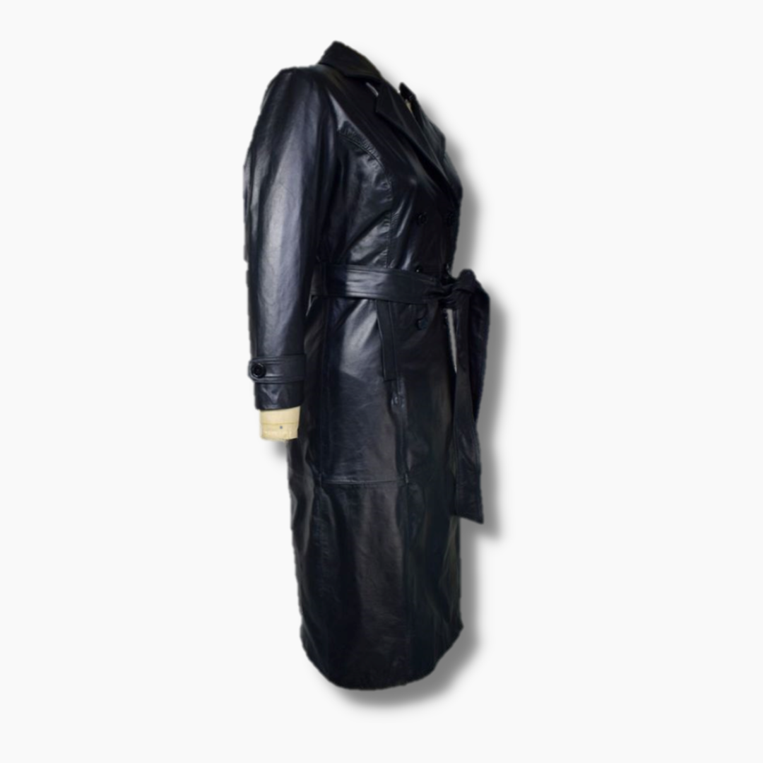 leather long trench coat with waist belt women