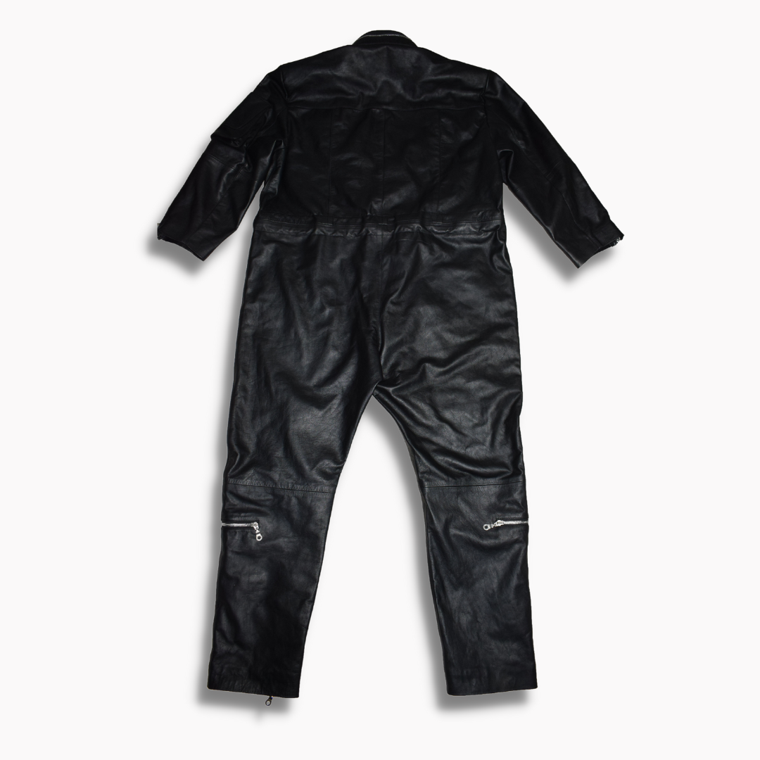 MEN GENUINE SOFT LEATHER CATSUIT FULL ZIPPER OVERALL BODYSUIT JUMPSUIT