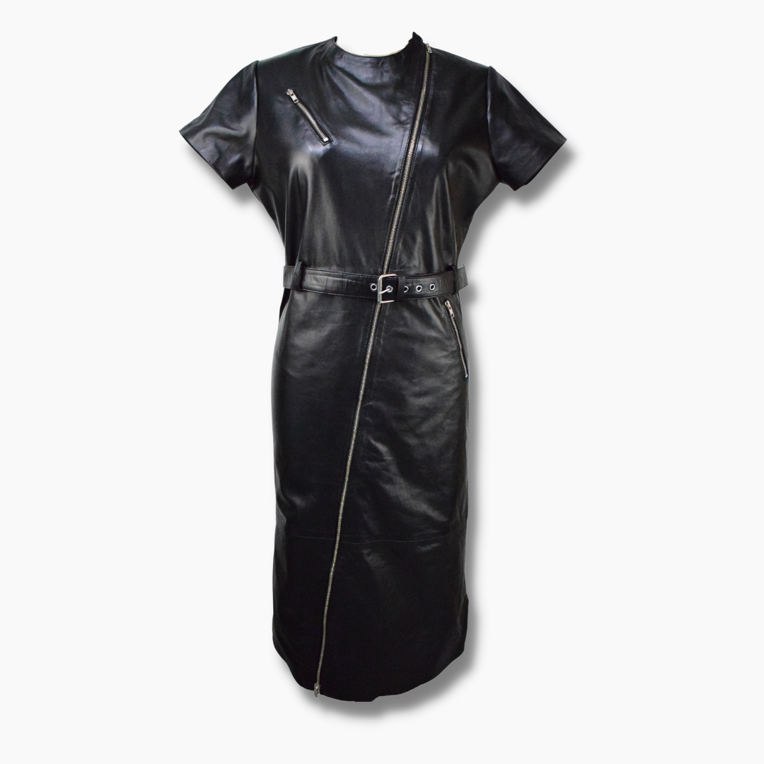 Asymmetrical Style Zipper Front Women Leather Dress Leather Midi Dress Movenera Asymmetrical Style Zipper Front Women Leather Dress Leather Midi Dress Movenera