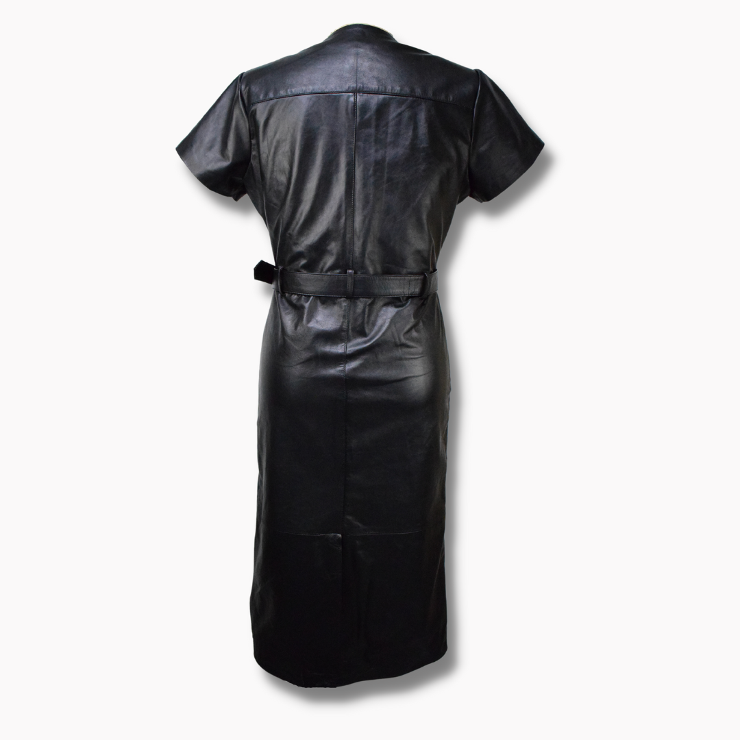 leather dress in asymmetrical design for women