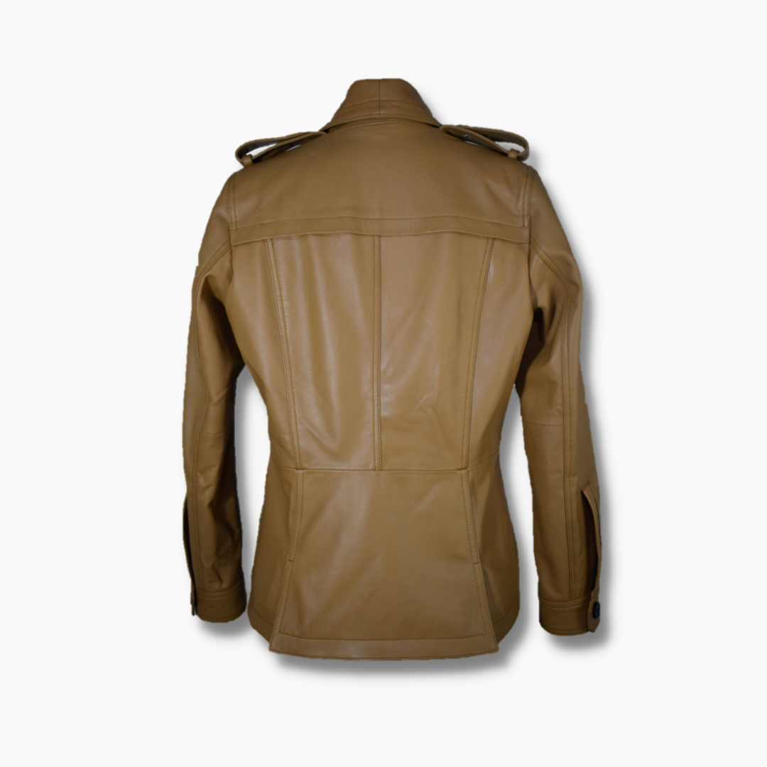 leather jacket long collar brown color women