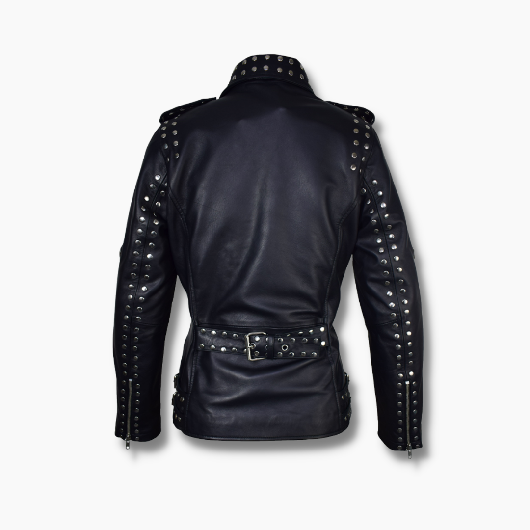 Gloria Black Leather Silver Studs Biker Jacket