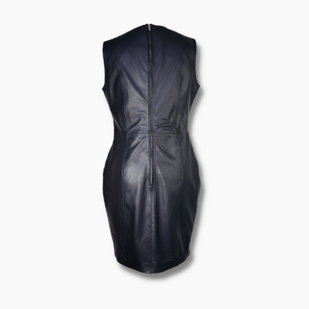 Women's Leather Keyhole Bodycon Dress - Black