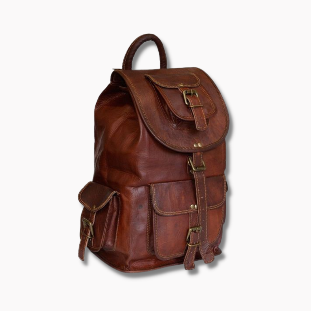 Leather backpack hiking