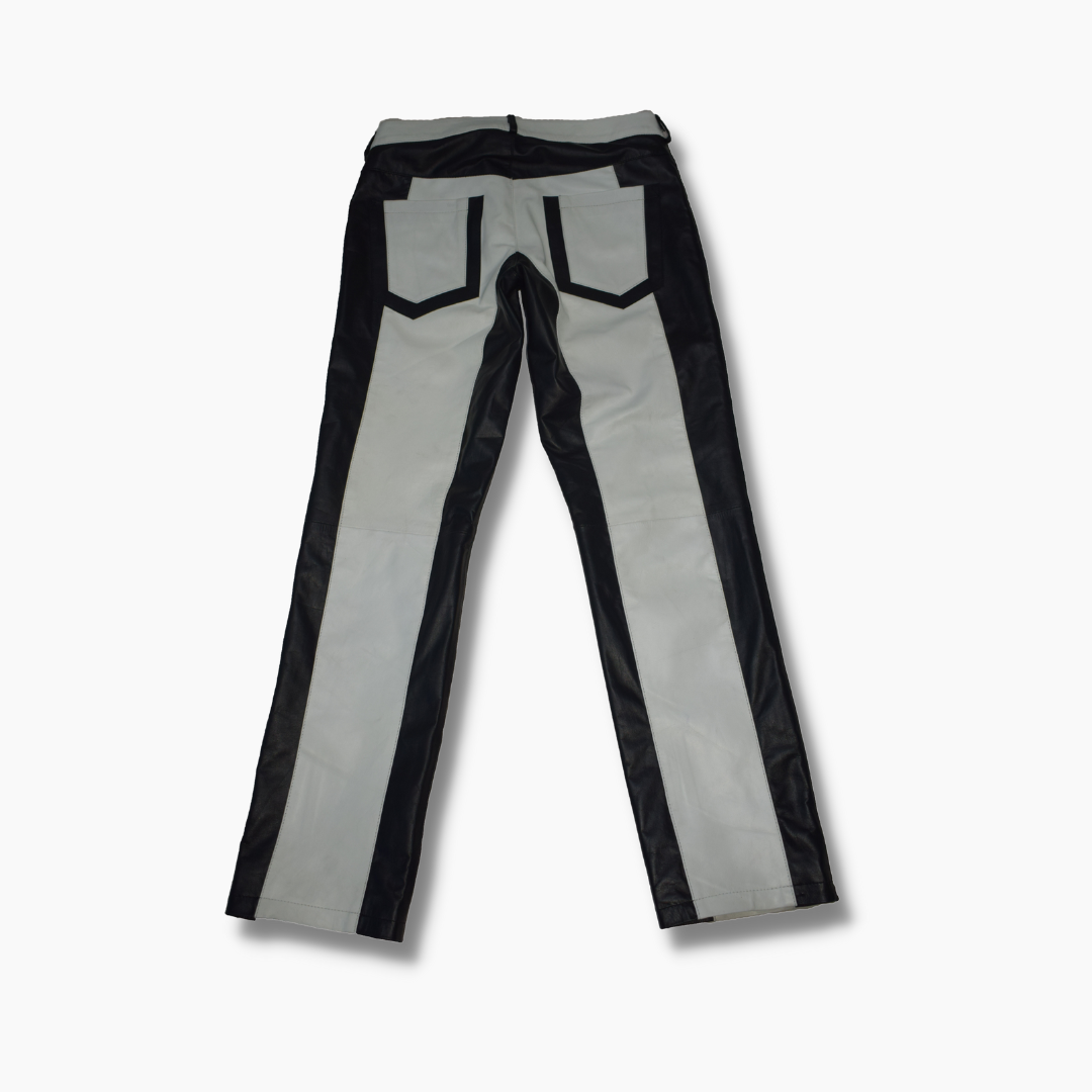 Jonathan White Leather Pants with Black Panels