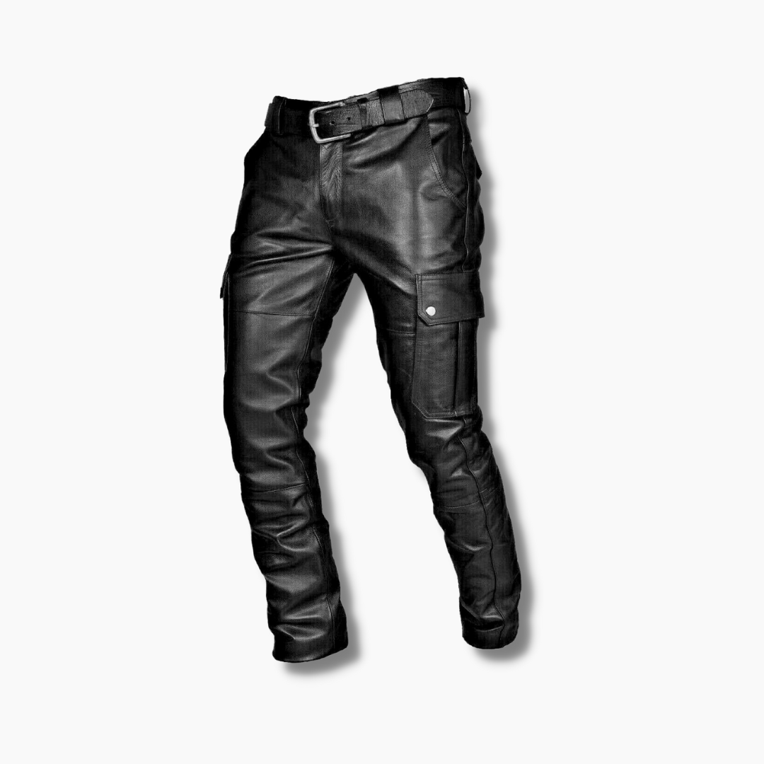 Genuine Black Leather Biker Pants With Cargo Pockets Trousers