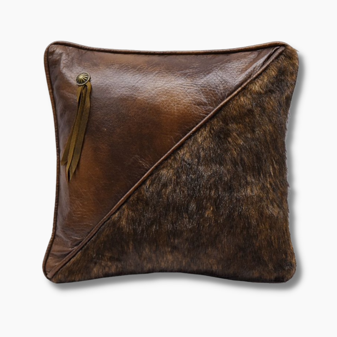 Leather Pillow Cover With Fur