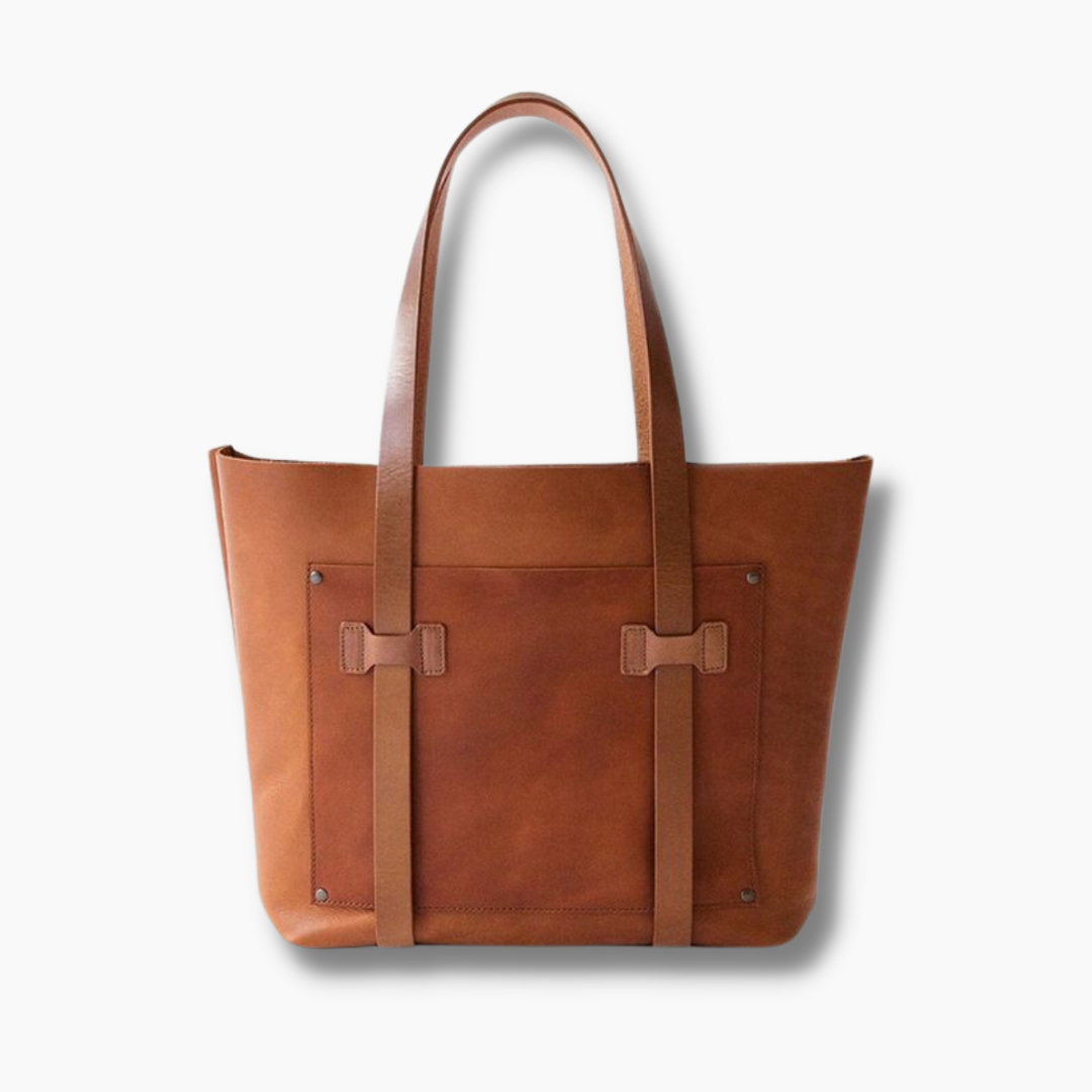 Women's Leather Cargo Tote Bag - Mule Fawn Color - Genuine Leather Tote Bag