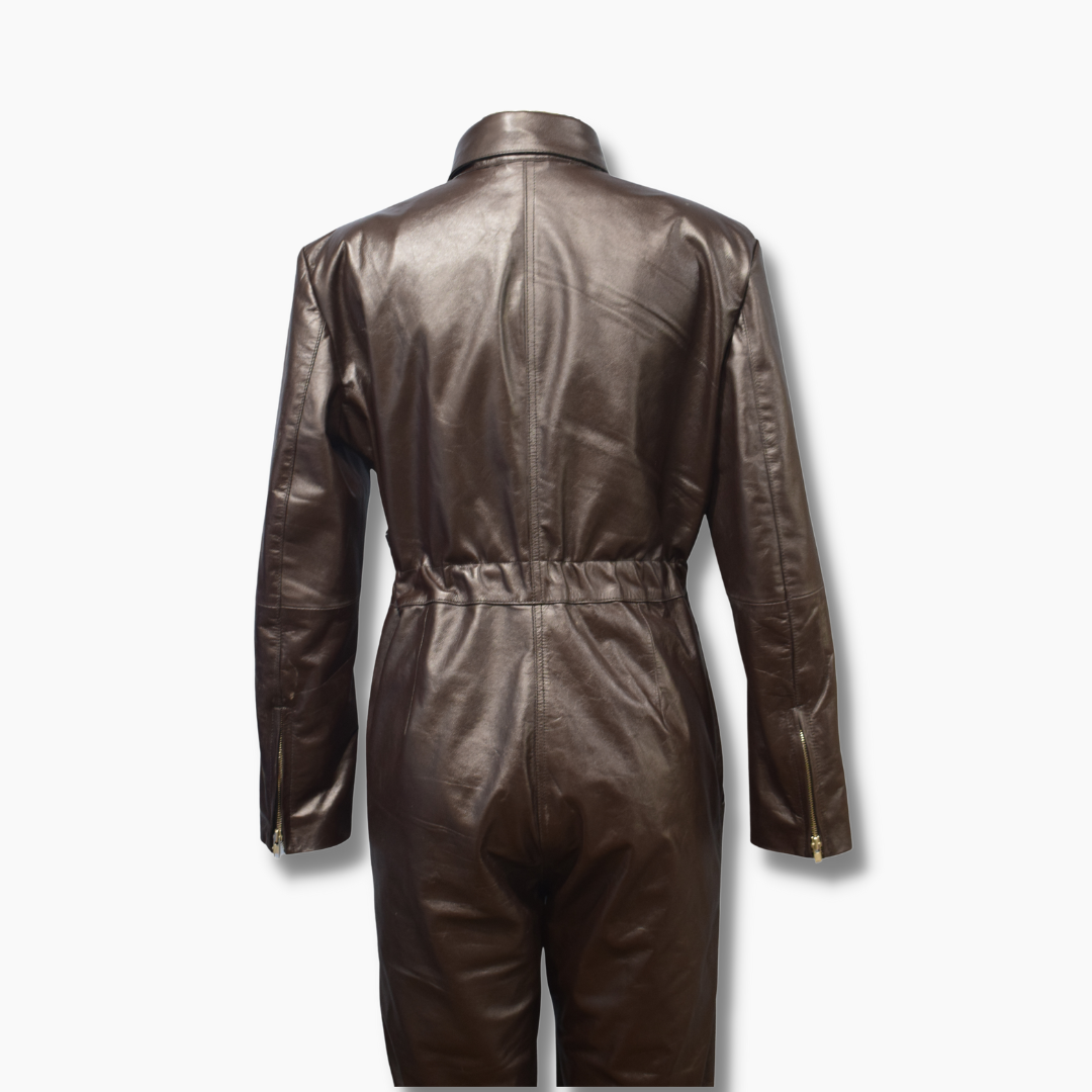 Trixie Brown Leather Buttoned Jumpsuit