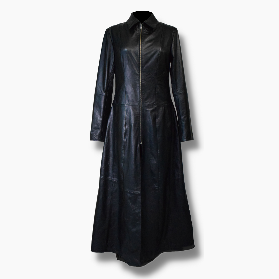 Anita Black Leather Flare Gothic Coat