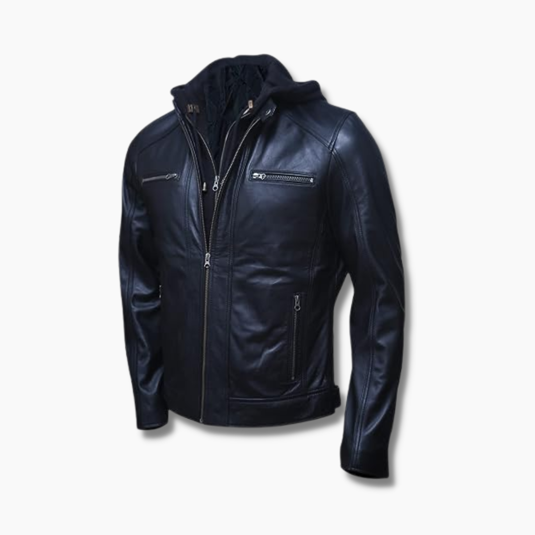 leather jacket with hood mens