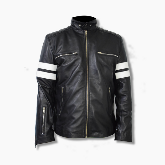 men's jacket mayhem tanner jacket white striped black leather motorcycle jacket.