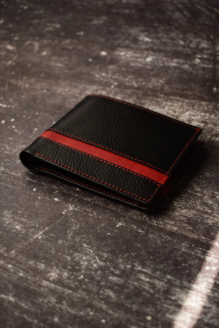 Chevron (Extended) Dotted Black and Red RFID Wallet