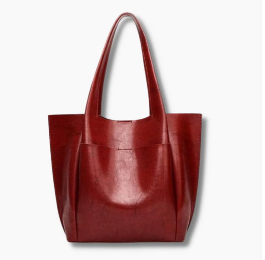 Women's Genuine Deep Red Leather Tote Bag