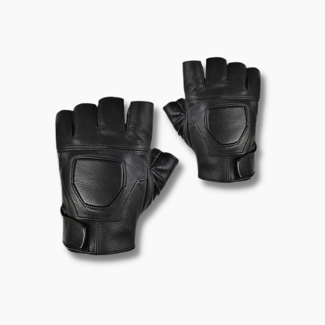 Hook-and-loop Fastener Leather Fingerless Gloves
