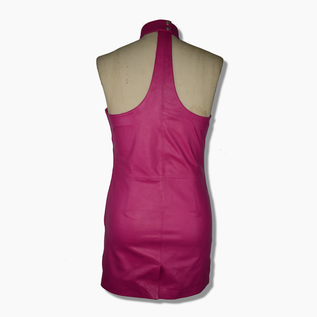 Womens Soft Leather Pink Cocktail Evening Wear Sleeveless Mini Dress Movenera Womens Soft Leather Pink Cocktail Evening Wear Sleeveless Mini Dress Movenera