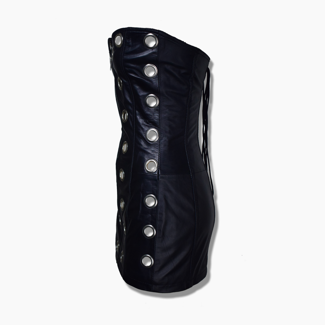 black leather corset bustier top