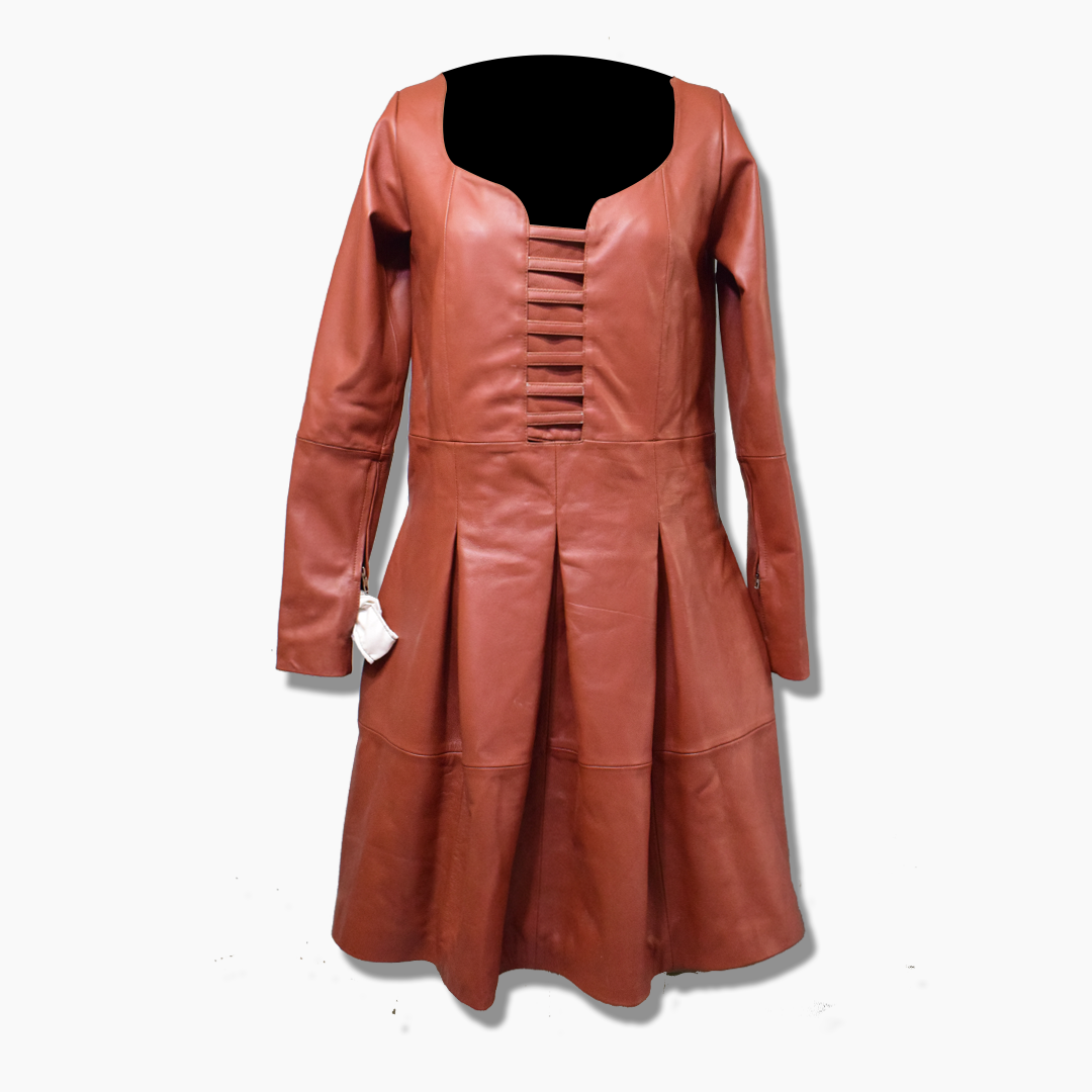 Mathilda Brown Leather Flared Midi Dress