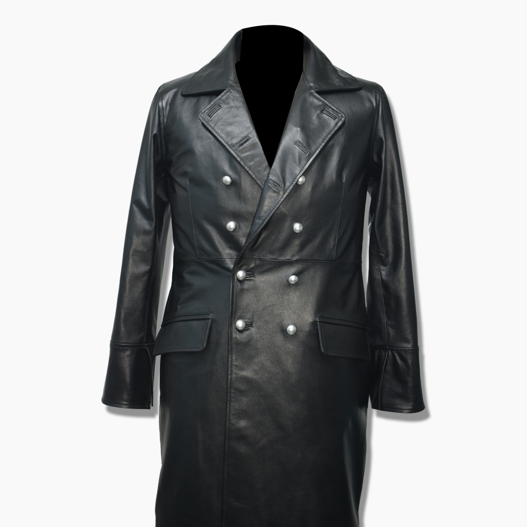 black leather trench coat war