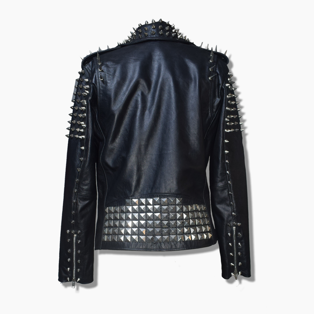 black leather jacket with silver studs