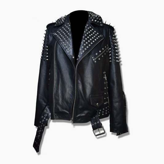 Lamar Black Leather Spiked Studded Biker Jacket