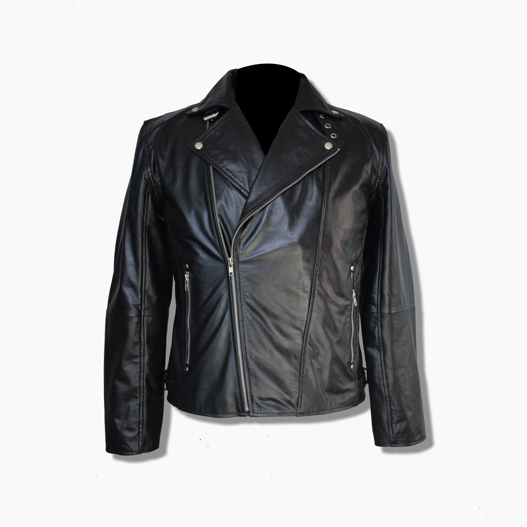 mens black leather biker jacket with zipper 