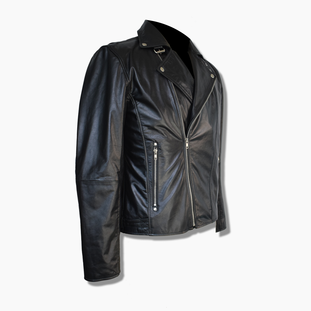 mens black leather biker jacket with collar