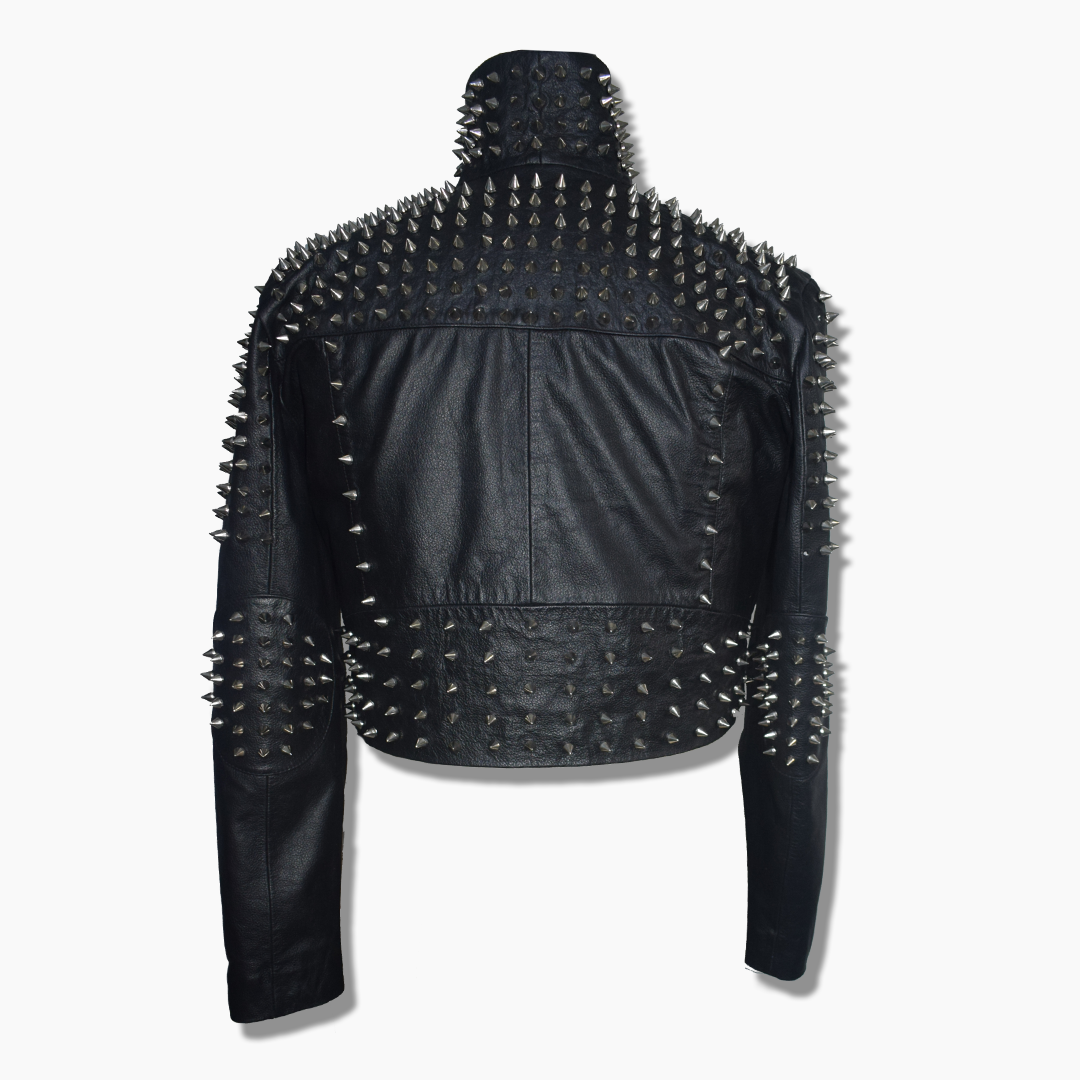 Gemma Black Leather Spiked Studded Biker Jacket