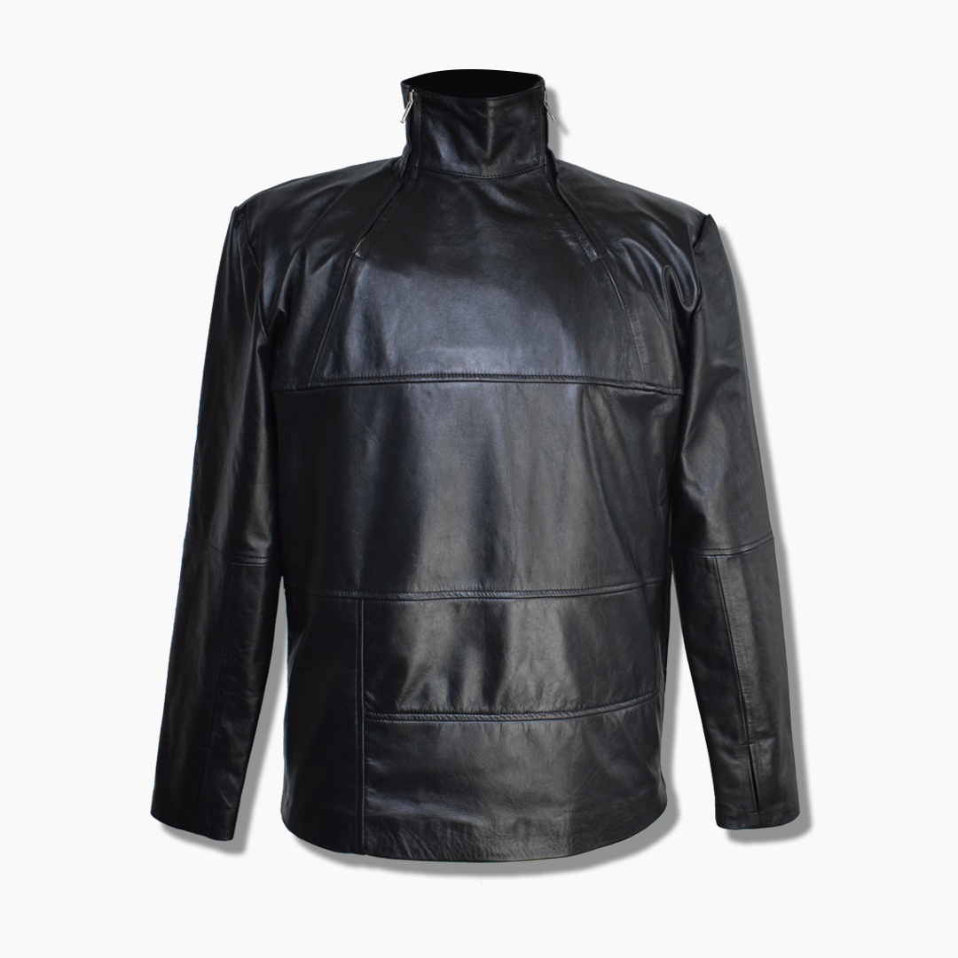 Mens Black Leather Jacket Handmade Lambskin Turtle Neck Leather Jacket ...