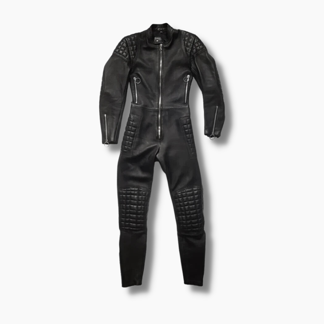 Racing experience with our real leather padded jumpsuit, designed for bikers seeking extra protection. Featuring YKK zipper closure and soft polyester lining for comfort. Professionally handmade with premium stitching and double-stitched joints for durability. Shop now for the ultimate motorcycle suit!