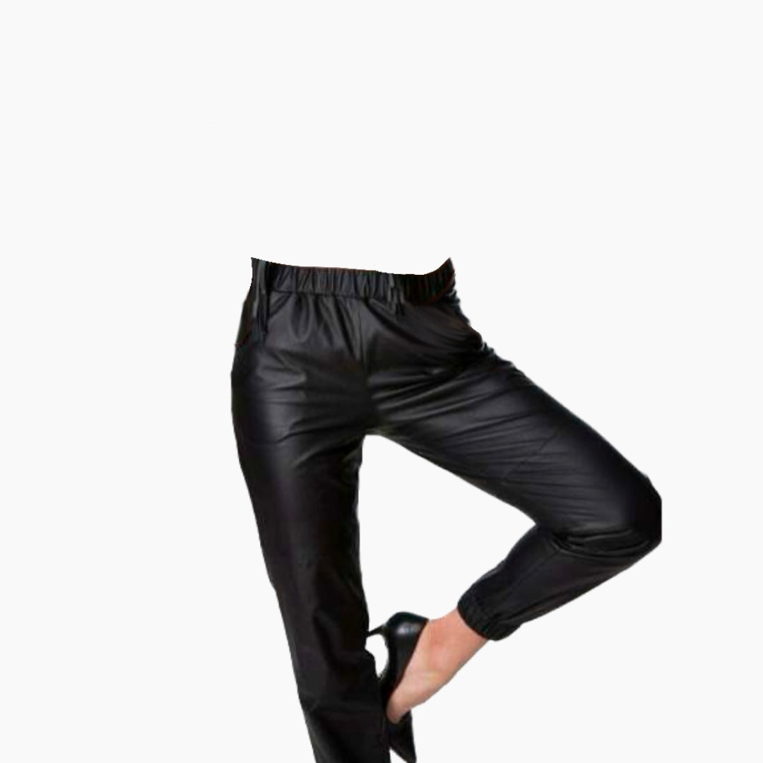 Margarette Black Leather Jogger Pants
