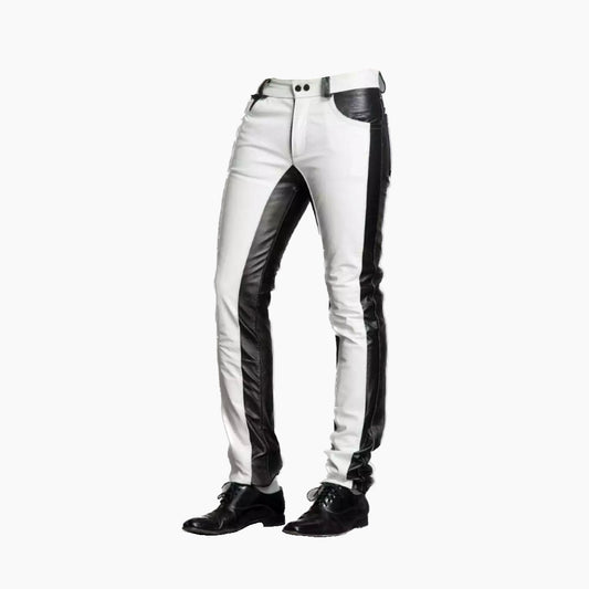 Jonathan White Leather Pants with Black Panels