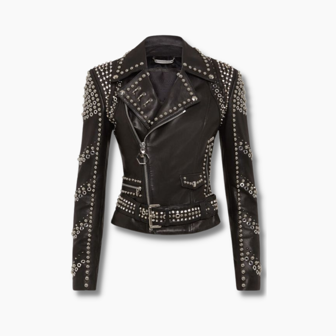 studded leather moto jacket women's