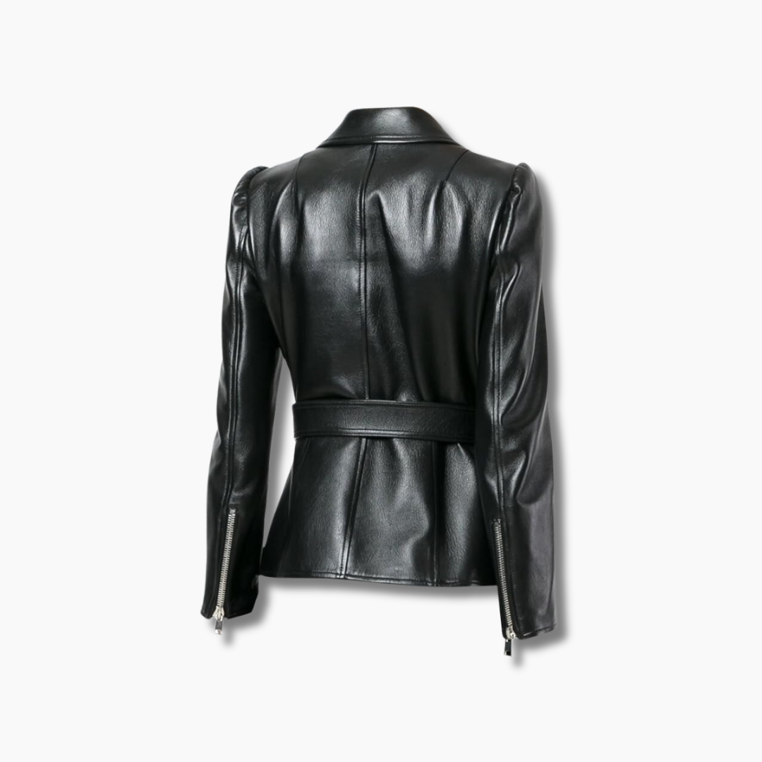 women's vintage black leather biker jacket