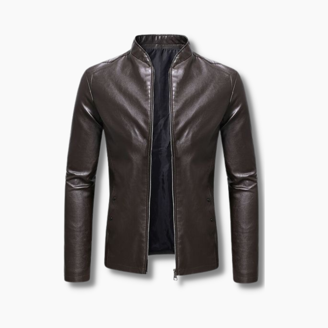 Windproof Adjustable Fall Pure Color Formal Stand Collar Regular Regular Genuine Soft Leather Slim Black Wine Coffee Jacket