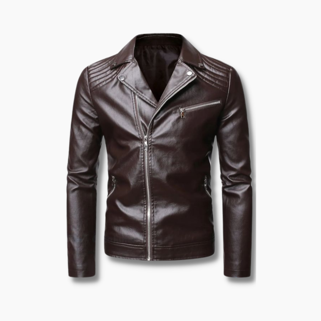 mens brown leather biker jacket with collar