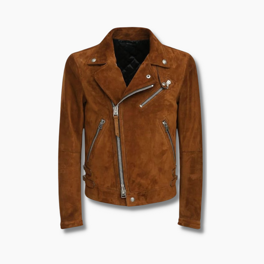 brown suede moto jacket