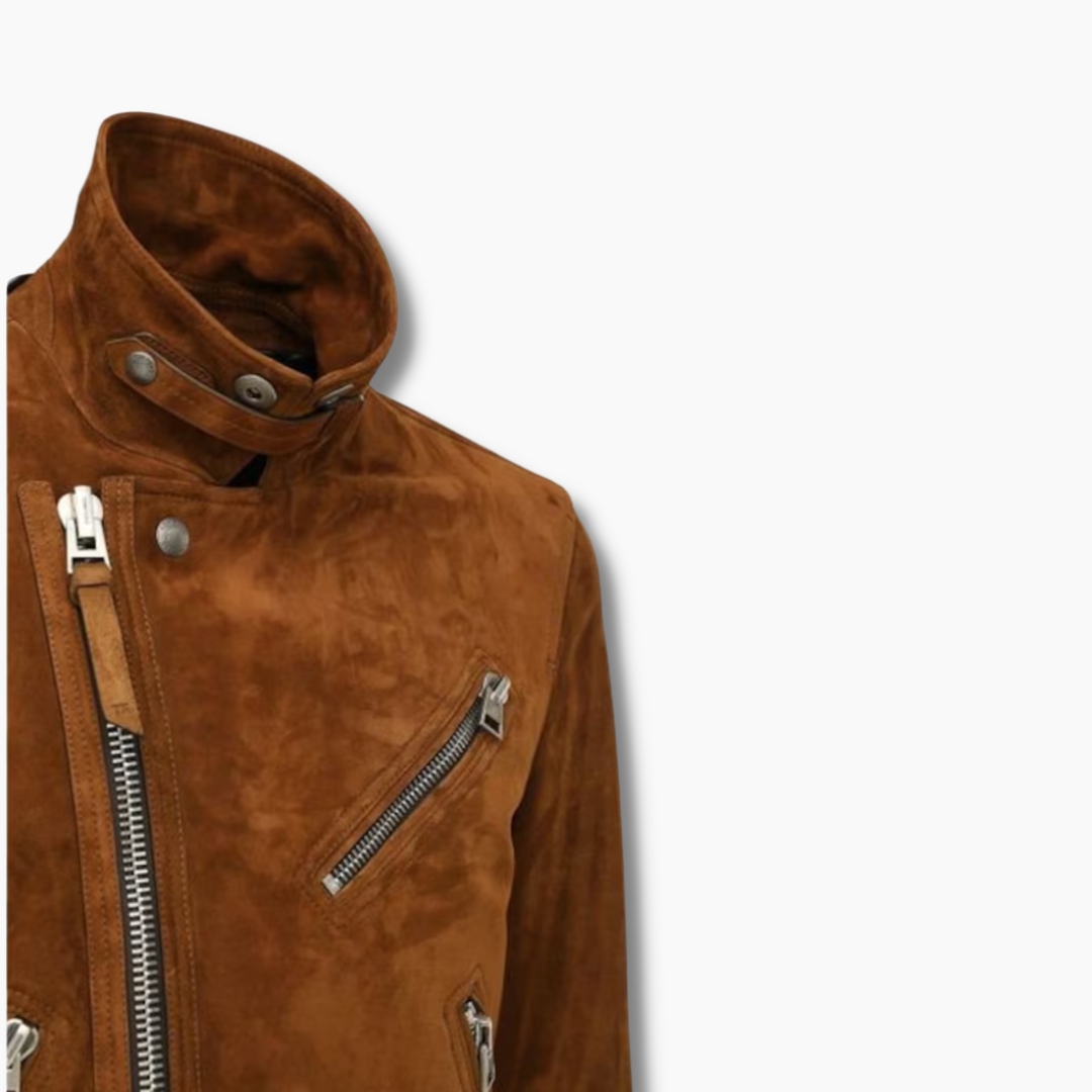 brown suede biker jacket