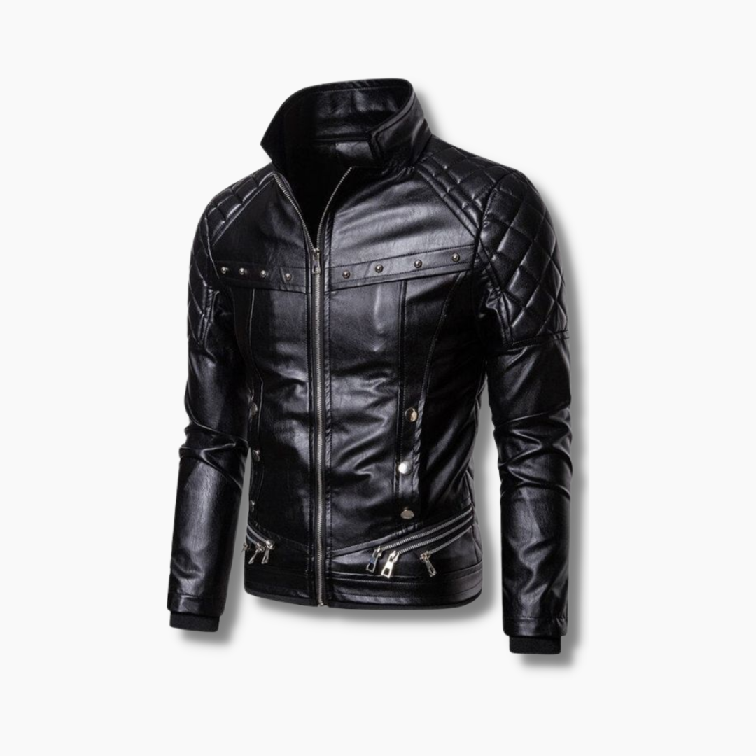 black biker leather jacket fitted